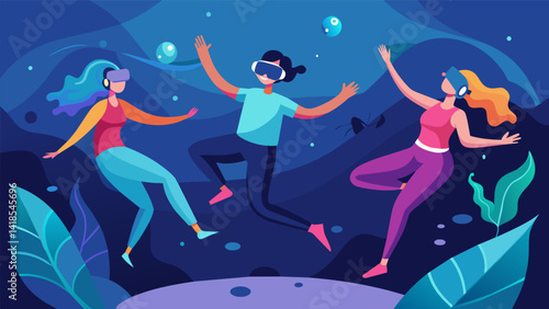 In a virtual underwater world users dive and twirl to the rhythm of a highenergy dance workout feeling weightless as they move their bodies to the. Vector illustration