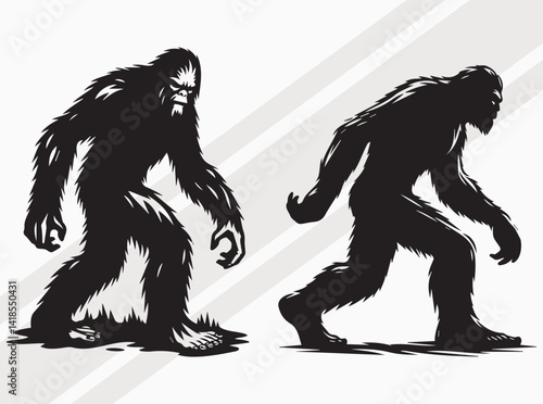 Silhouette of Bigfoot in Black Ideal for Outdoors Adventure and Cryptid Lovers