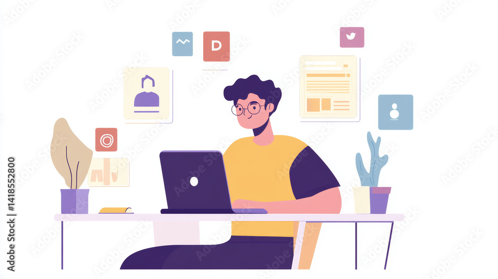 Remote work productivity tips for young professionals home office infographic digital environment overhead view work-life balance Remote work productivity tips for young professionals home office infographic digital environment overhead view work-life balance