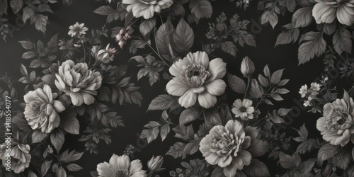 Wallpaper Mural Delicate charcoal floral wallpaper, vintage blooms & leaves,  small,  plant,  graphic Torontodigital.ca
