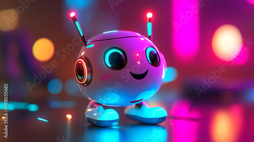 Interactive robot character showcasing playful design in neon environment futuristic concept digital art