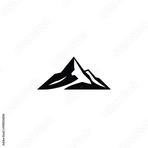 Minimalist black silhouette mountain peak logo icon, vector style. Solid black shape, geometric shapes, clean lines, isolated on a white background. 