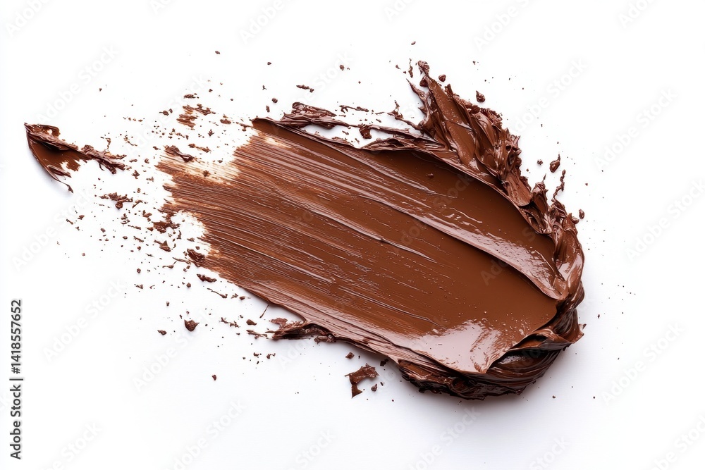 Smooth Dark Chocolate Spread on White Background with Texture Detail Smooth Dark Chocolate Spread on White Background with Texture Detail