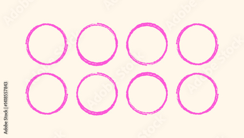 Messy circle line vector layout. Hand-sketched rough pencil style border. Kid crayon marker brush ring. Scribble handcrafted grunge colorful circle design. Vector drawing