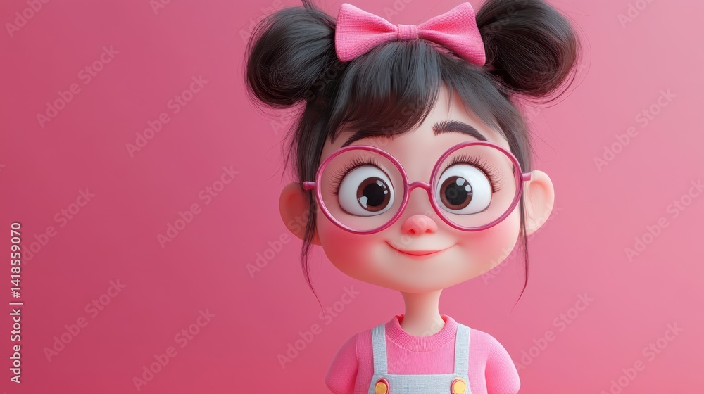 Cute girl, 3D render, pink background, smiling, avatar Cute girl, 3D render, pink background, smiling, avatar