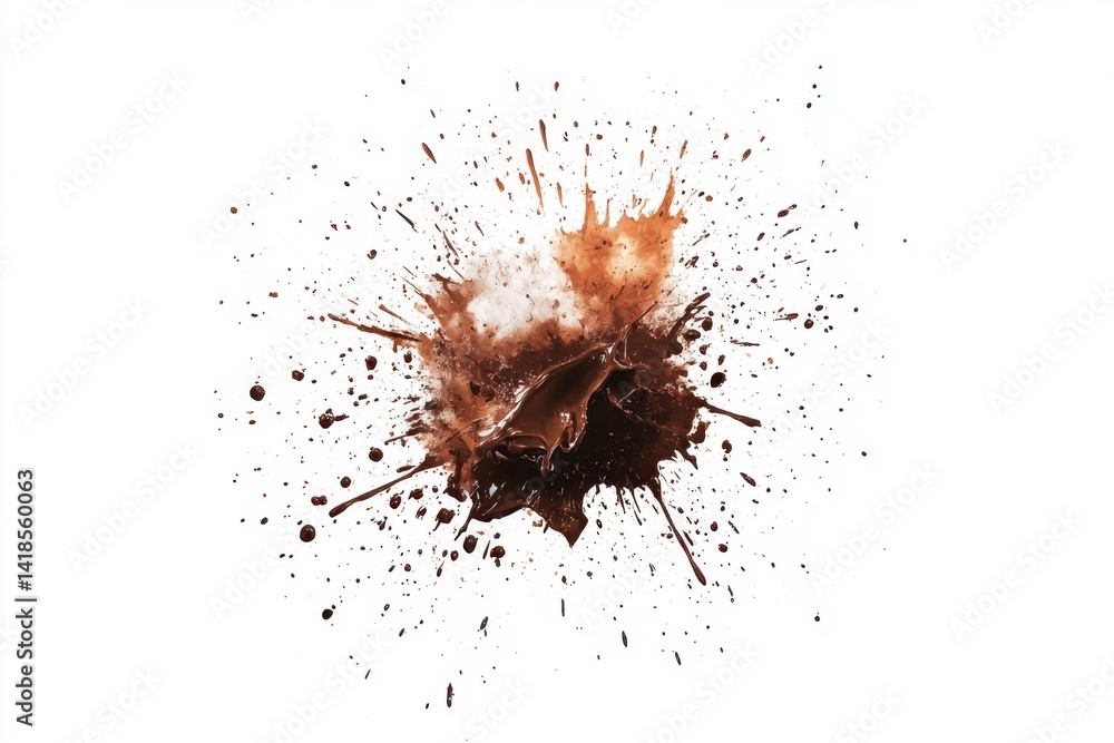 Abstract Chocolate Splash on White Background with Texture and Contrast Abstract Chocolate Splash on White Background with Texture and Contrast