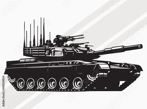 Fierce Military Tank Silhouette in Black for Powerful Graphic Illustrations