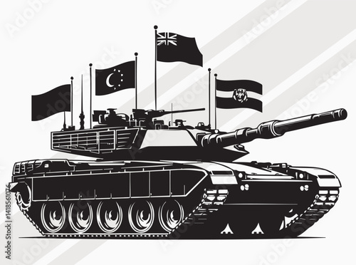 Fierce Military Tank Silhouette in Black for Powerful Graphic Illustrations