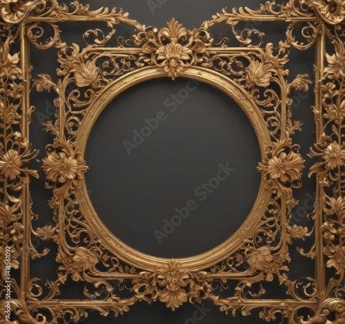 Intricate gold filigree scroll frame with floral details , frame, invitation design, floral texture