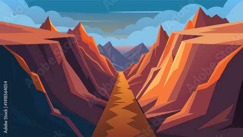Deep canyons and narrow ridges stretch out before you as you tackle one of the most challenging virtual mountain climbs yet.. Vector illustration