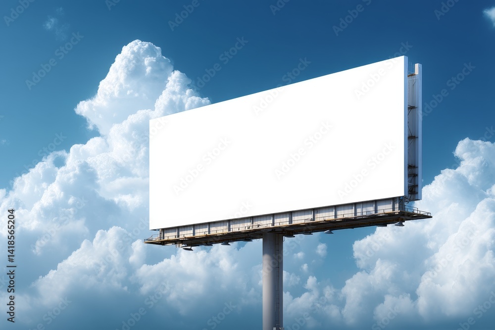 Blank Billboard Reaching for the Sky: A Stunning View of Advertising Potential in Clouds Blank Billboard Reaching for the Sky: A Stunning View of Advertising Potential in Clouds