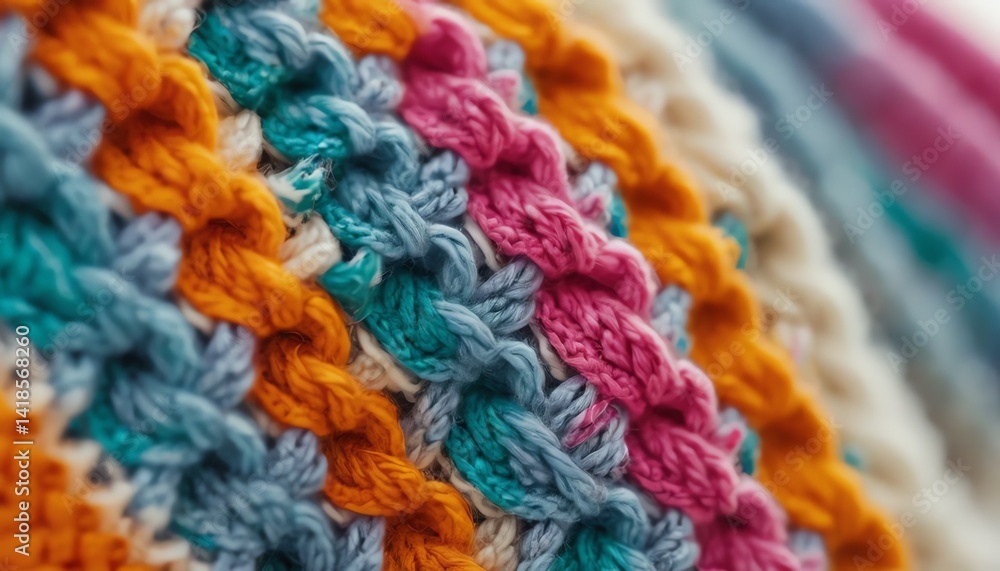 Colorful Knitted Textile Texture Background Detailed Close Up Shot of Multicolored Yarn Colorful Knitted Textile Texture Background Detailed Close Up Shot of Multicolored Yarn