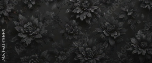 Abstract charcoal floral wallpaper, dark intricate botanicals,  background,  illustration