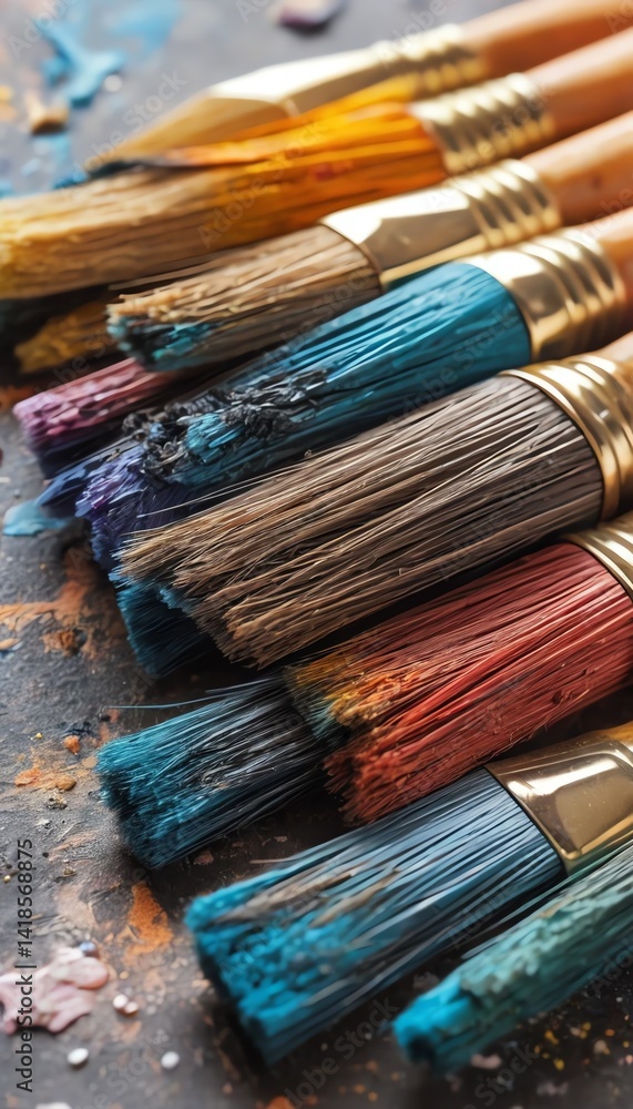 Fototapeta premium Colorful Paintbrushes Close up Artist's Tools for Creative Painting