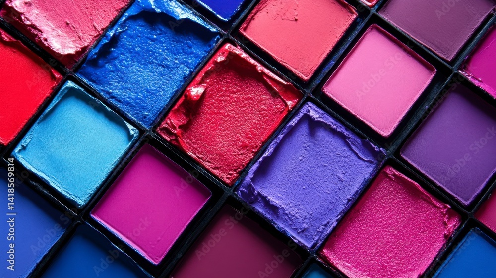 Fototapeta premium Vibrant Color Palette of Cosmetic Creams in Square Containers