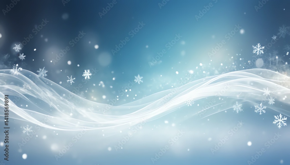 Serene Winter Scene Abstract White Snowflakes Falling on Flowing Waves Background Serene Winter Scene Abstract White Snowflakes Falling on Flowing Waves Background
