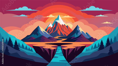 A visually stunning illustration of a mountain landscape with each peak and valley depicting different aspects of the mind that can be explored and. Vector illustration