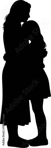 Silhouette of Mother Hugging Teenage Child – Emotional Mother’s Day Vector Illustration