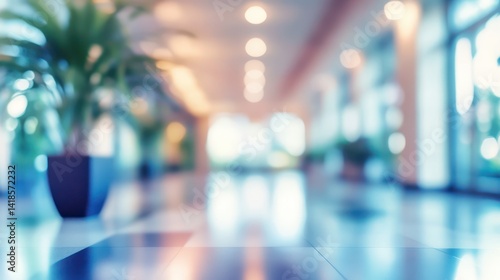 Wallpaper Mural Modern office lobby blur; plants, bright windows, floor reflection; website banner Torontodigital.ca