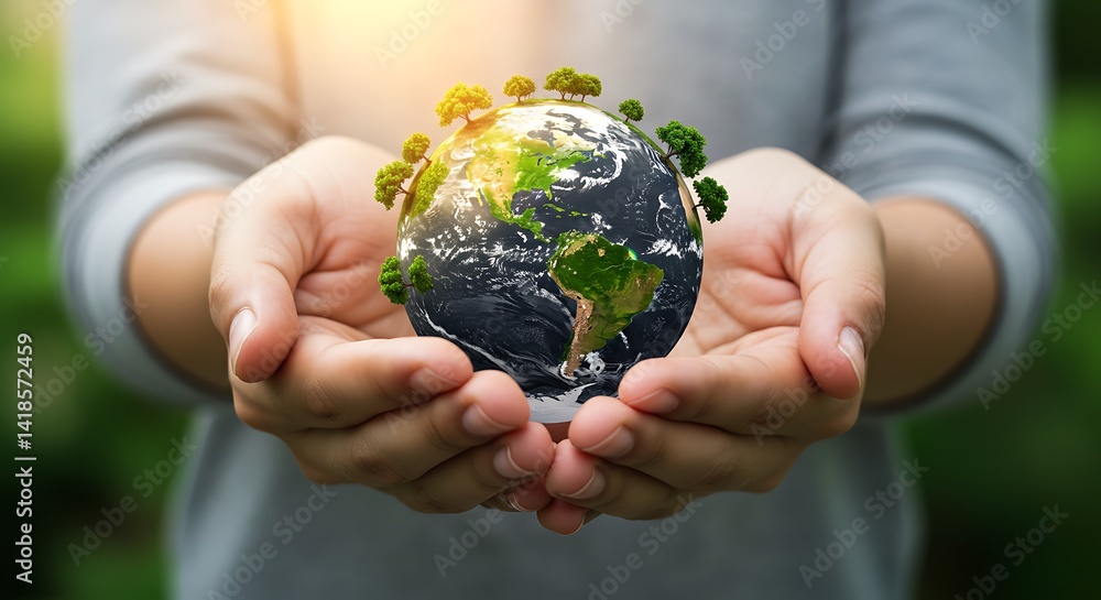 Person holding small globe plant seedling new growth and green leaves, generative ai Person holding small globe plant seedling new growth and green leaves, generative ai