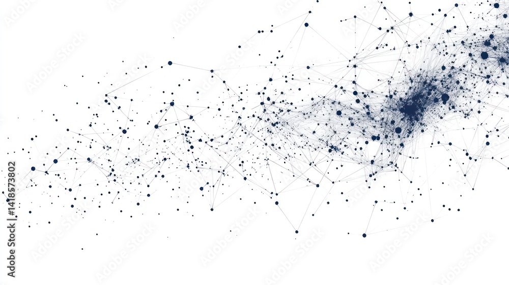 Abstract network data flow visualization; white background; digital technology concept Abstract network data flow visualization; white background; digital technology concept
