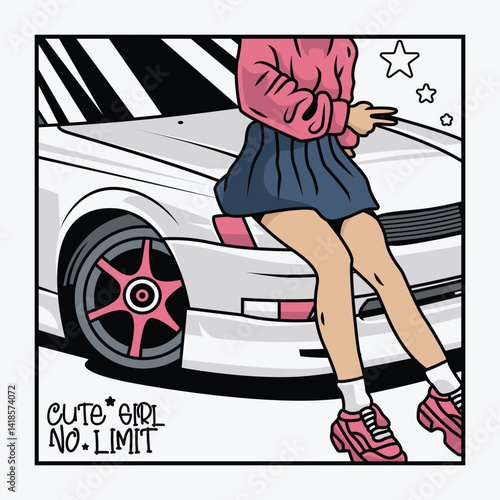 car design illustration, cute girl no limit
