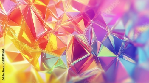 Abstract geometrical crystal structure with multicolored gradient background