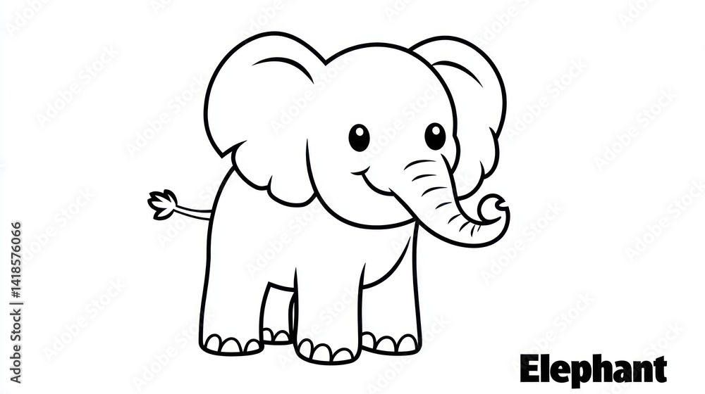 Cute cartoon elephant illustration, coloring page, animal, safari background, kids activity Cute cartoon elephant illustration, coloring page, animal, safari background, kids activity