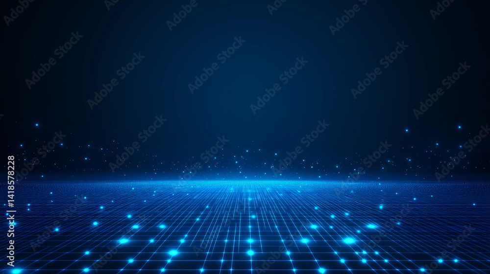 Blue dots flicker on a grid, creating a futuristic technological virtual space with a deep background, full of infinite possibilities. Blue dots flicker on a grid, creating a futuristic technological virtual space with a deep background, full of infinite possibilities.