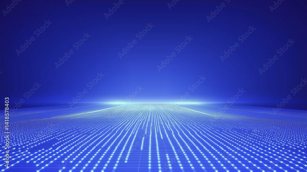 A glowing grid on a deep blue background creates a futuristic technological virtual space, full of infinite possibilities and innovation. A glowing grid on a deep blue background creates a futuristic technological virtual space, full of infinite possibilities and innovation.
