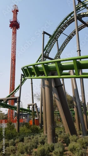 Roller coaster and mechanical ride structures in an amusement park or fair