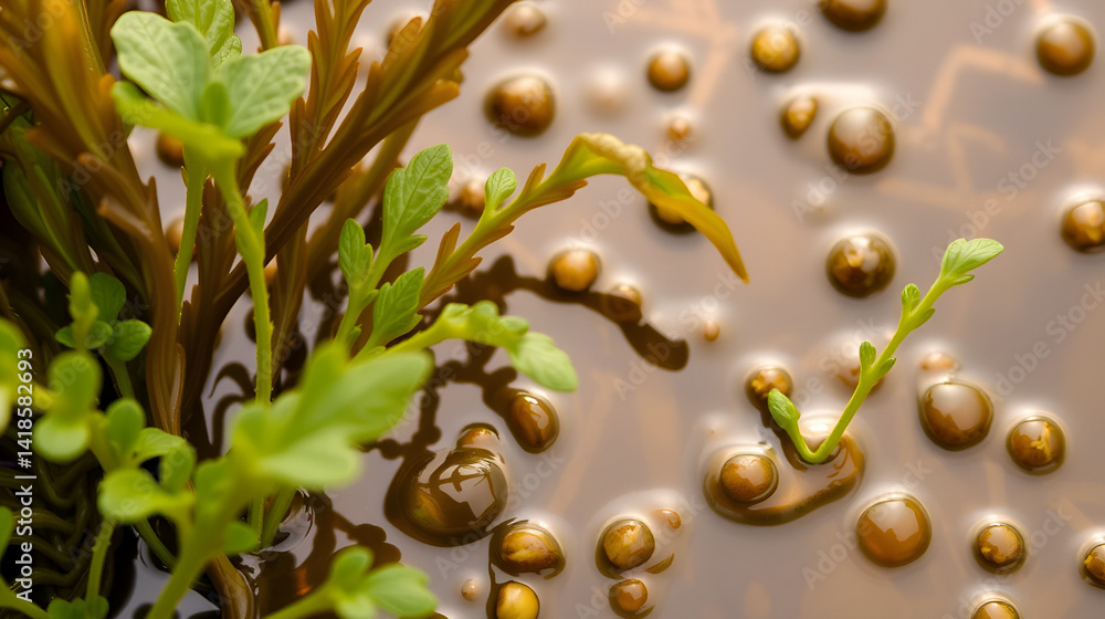 Obraz premium Natural seaweed fertilizers are derived from seaweed extracts that boost plant growth, health, and stress tolerance, making seaweed fertilizers a valuable resource in agricultural chemistry.