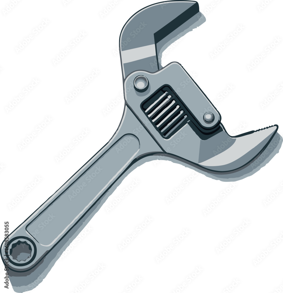 Obraz premium Adjustable Wrench: Isometric Illustration, Metallic Grey, Detailed