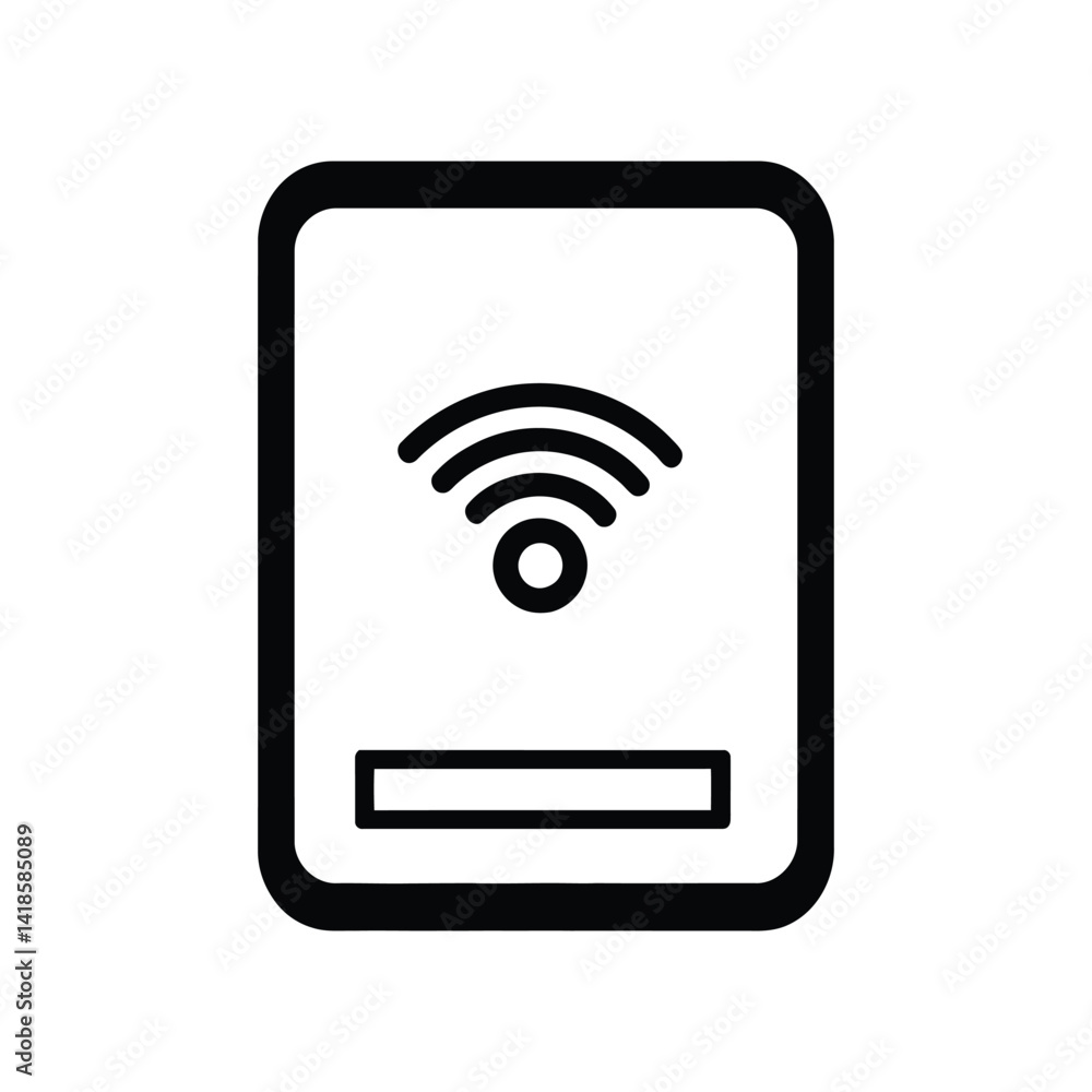 Black Outline Square Shape Icon with Wifi Signal and Line on Transparent Background Black Outline Square Shape Icon with Wifi Signal and Line on Transparent Background