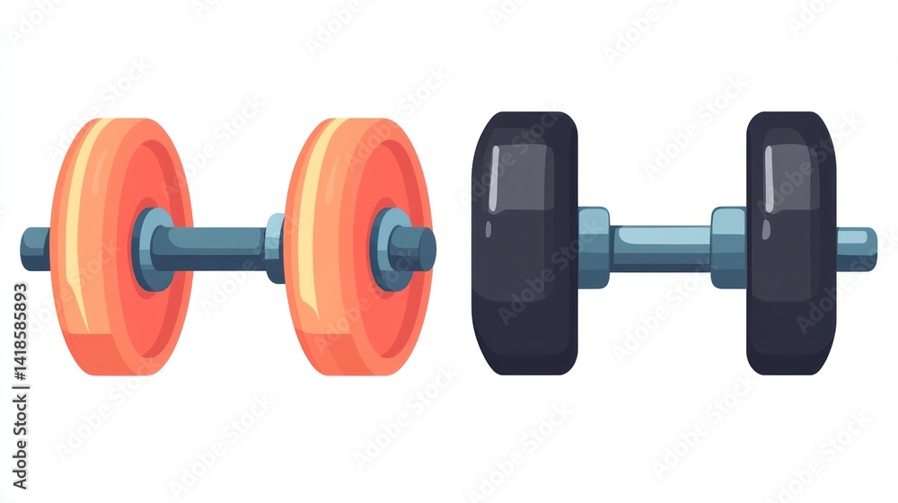Fototapeta premium Two dumbbells, gym equipment, fitness, workout, weightlifting, exercise, health, isolated background, for fitness websites