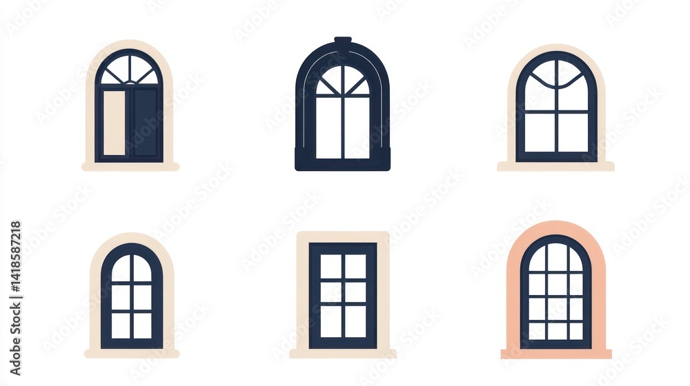 Obraz premium Assortment of windows designs for building facade, vector clip-art for interior design