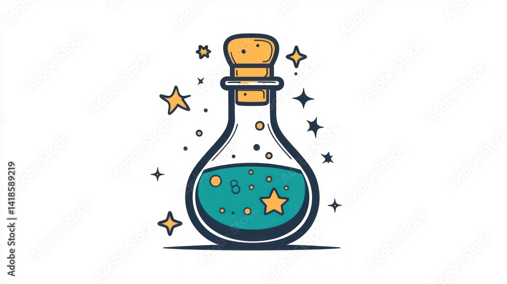 Magical potion bottle, stars background, fantasy illustration, website design Magical potion bottle, stars background, fantasy illustration, website design