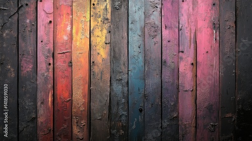 Colorful weathered wooden planks create a vibrant backdrop.