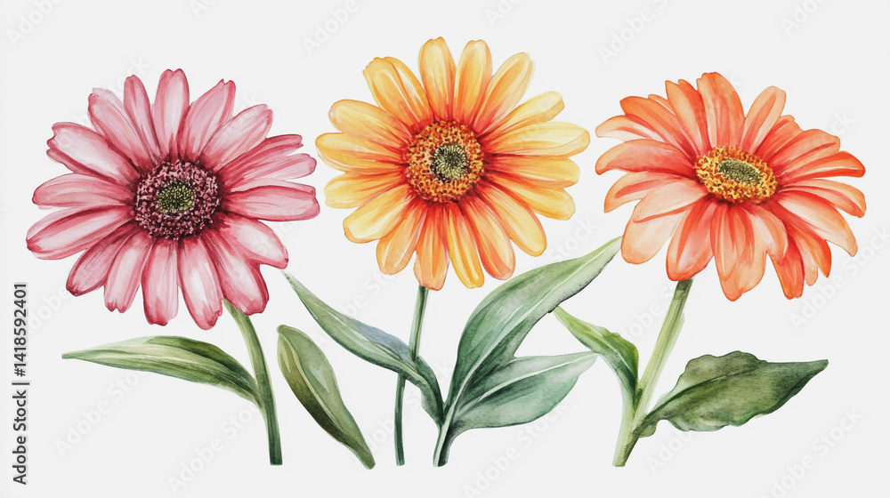 Elegant wedding invitation card background . Minimal hand painted watercolor Gerbera flowers texture template background. Design for wedding, vip cover, poster, rsvp moderncard.Valentine's Day Elegant wedding invitation card background . Minimal hand painted watercolor Gerbera flowers texture template background. Design for wedding, vip cover, poster, rsvp moderncard.Valentine's Day