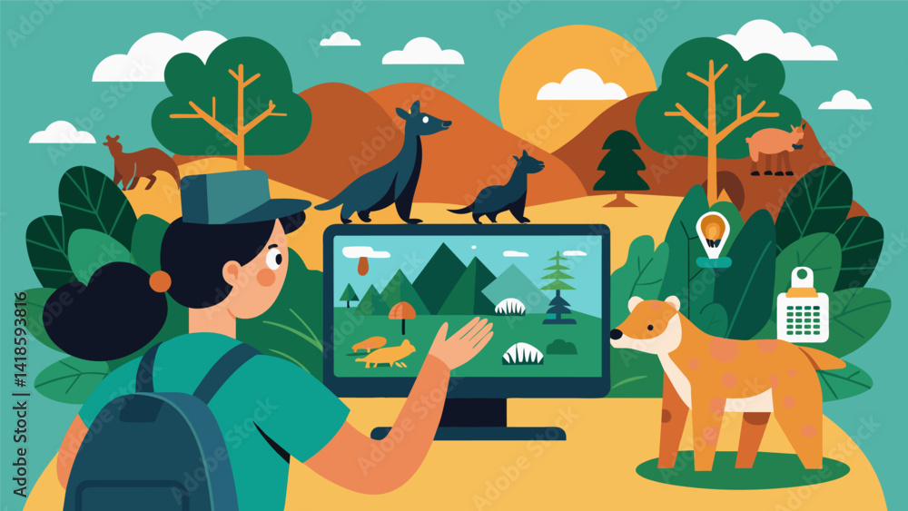 A tour of a virtual wildlife sanctuary highlighting the importance of conservation efforts and responsible tourism.. Vector illustration