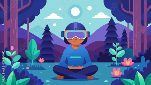 An interactive VR forest that evolves and changes according to users current mood and stress levels providing a serene and everchanging environment. Vector illustration