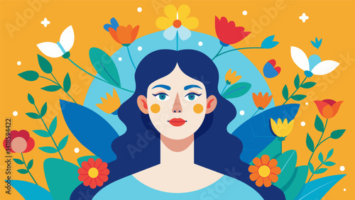 A selfportrait featuring flowers and butterflies symbolizing the growth and transformation that can occur through selfreflection and therapy.. Vector illustration