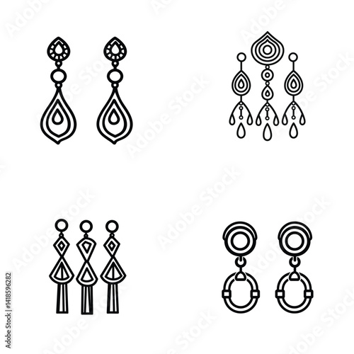 Earrings outline icon set, Jewelry design, Accessories, fashion symbol, Elegant design