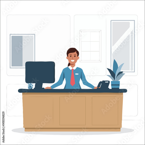 Receptionist Vector Illustration Front Desk Professional