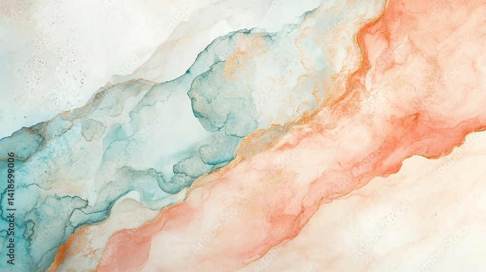 Fototapeta premium Paper texture background with soft watercolor stains, neutral tones with organic patterns, white space for text overlay, overhead perspective, low-key aesthetic suitable for website or brochure design
