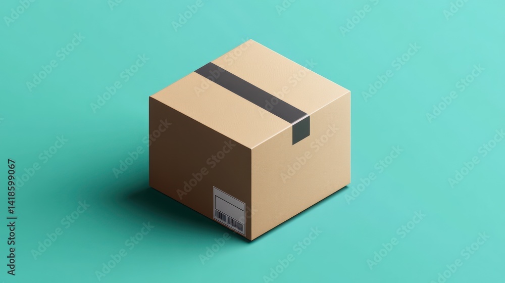 Obraz premium Sealed Cardboard Box Delivery Teal Background