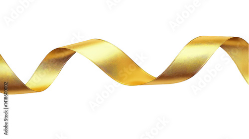 Elegant gold satin ribbon twisted in a wave pattern against clean isolated on transparent background