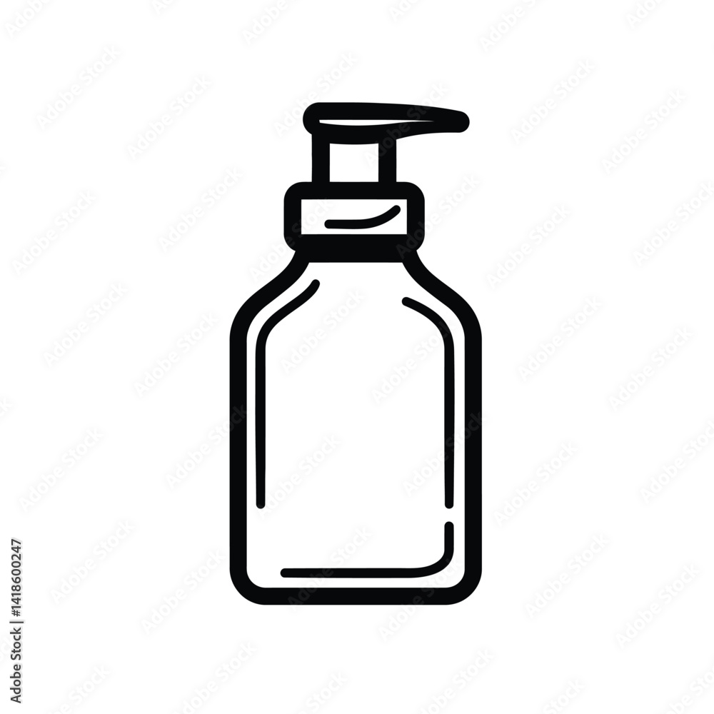 Minimalist Dispenser Bottle Icon with Pump Outline on Transparent Background Minimalist Dispenser Bottle Icon with Pump Outline on Transparent Background