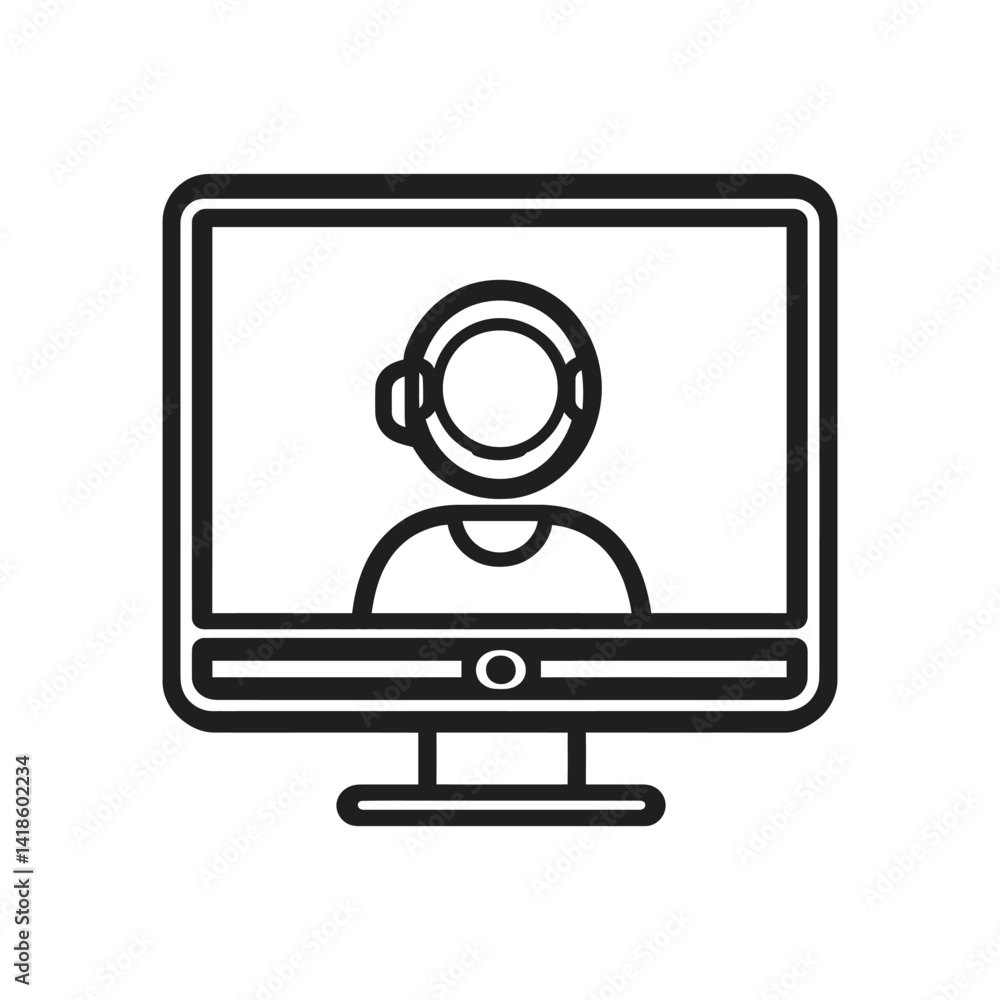Monitor Showing Customer Service Agent Icon in Outline Style on Transparent Background Monitor Showing Customer Service Agent Icon in Outline Style on Transparent Background