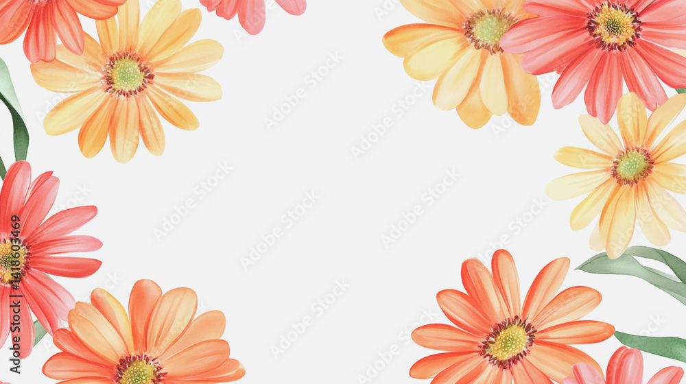 Fototapeta premium Elegant wedding invitation card background . Minimal hand painted watercolor Gerbera flowers texture template background. Design for wedding, vip cover, poster, rsvp moderncard.Valentine's Day